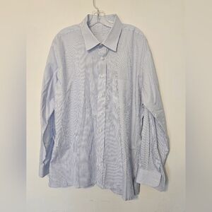 HOLLAND & SHERRY Blue and White Casual Button Down Shirt with Pointed Collar
